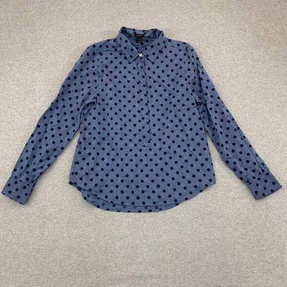 J.CREW Popover Shirt Womens Size 2 Polka Dot Jacquard Blue Sheer Career - Picture 1 of 16